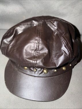 Brown Faux Leather Stud Cap - unisex Fashion Accessory